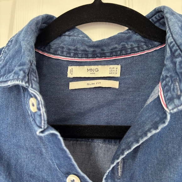 Mens Mango Denim Chambray Blue Button Down Shirt Size Small - Picture 3 of 6